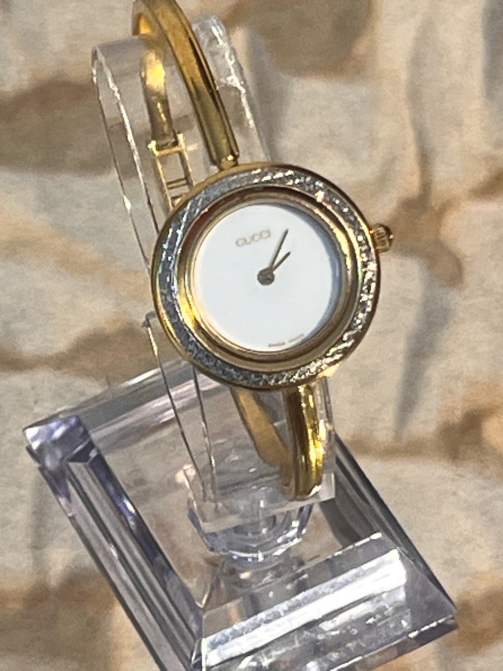 💎 PREMIUM COMBO 💎 AUTH GUCCI Gold DIAMOND CUT + Change Bezel Watch 1100-L